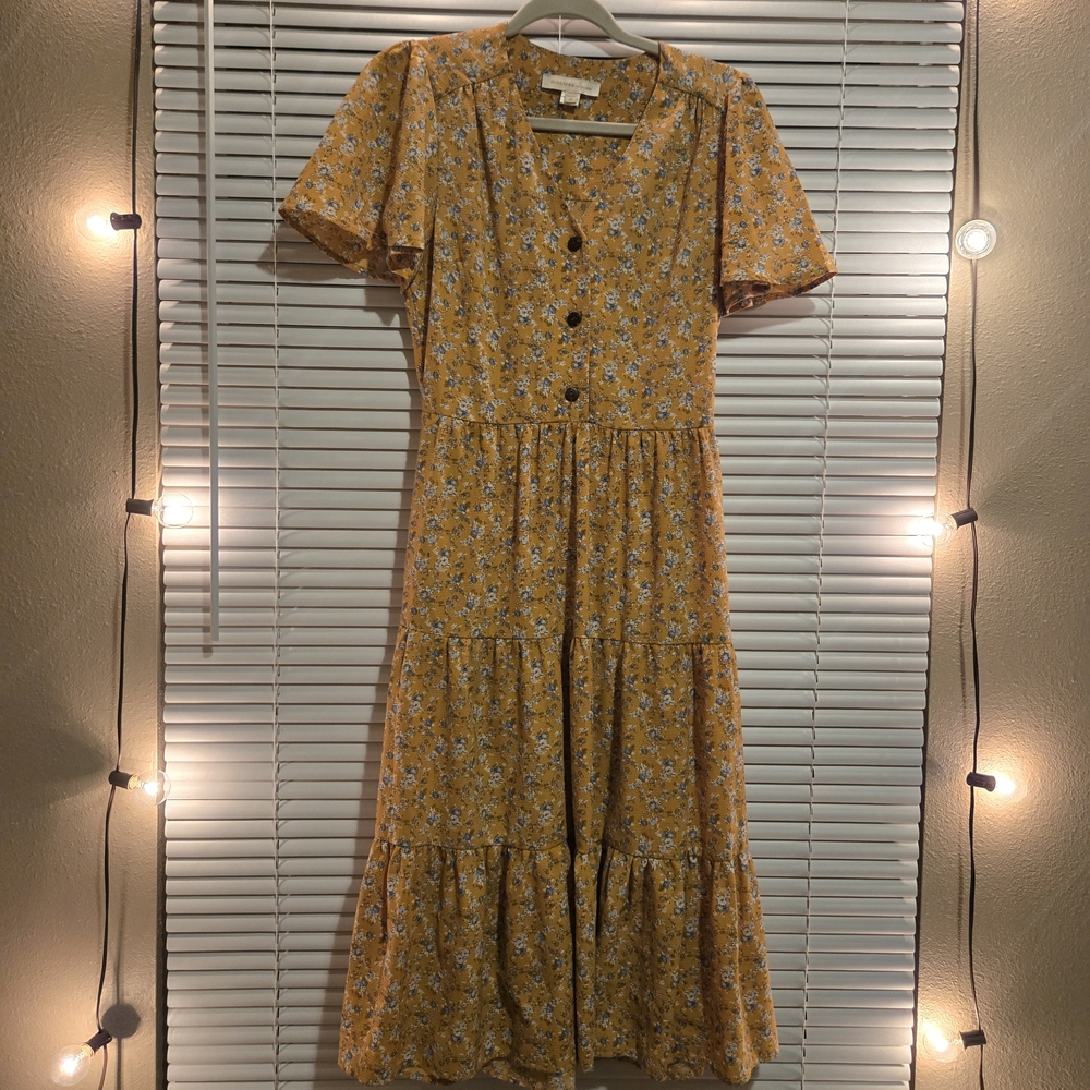 Floral Button-Down Midi Dress in Yellow